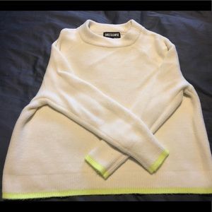 Cashmere cream and neon green sweater
